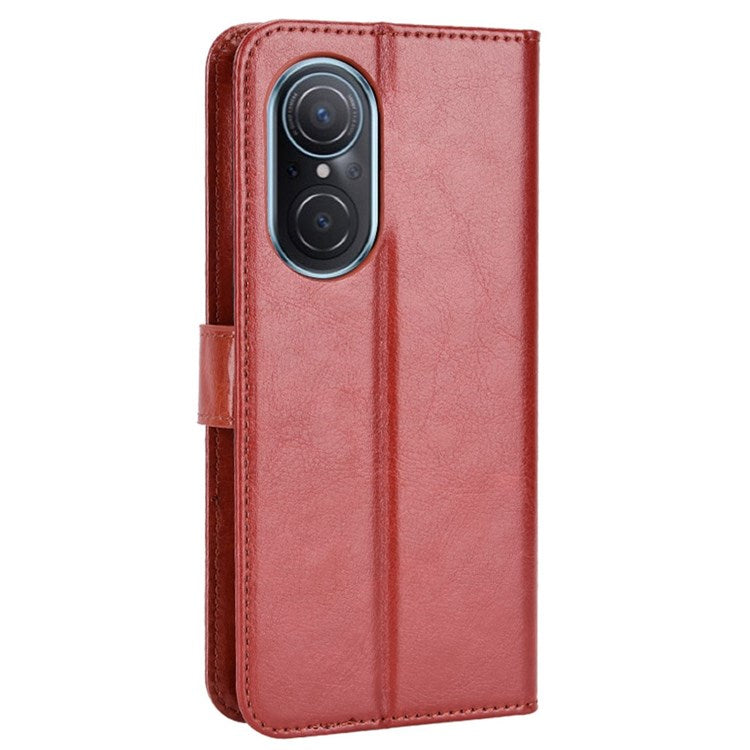 For Honor 50 SE/Huawei nova 9 SE Crazy Horse Texture PU Leather Phone Case Shockproof TPU Wallet Stand Book Style Flip Cover with Strap - Brown