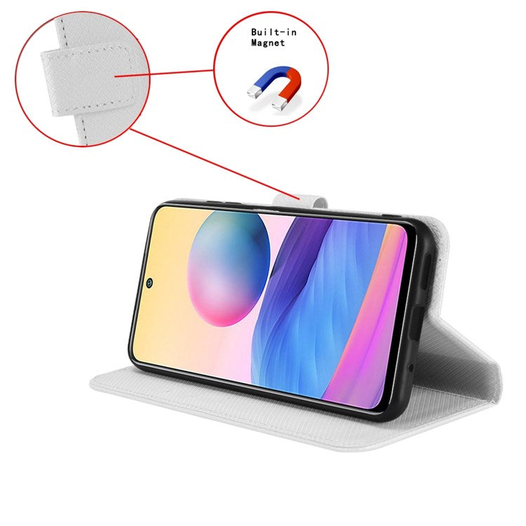 Protective Case for Honor 50 SE/Huawei nova 9 SE, Diamond Texture Stand PU Leather+TPU Double Protection Wallet Shell with Wrist Strap - White
