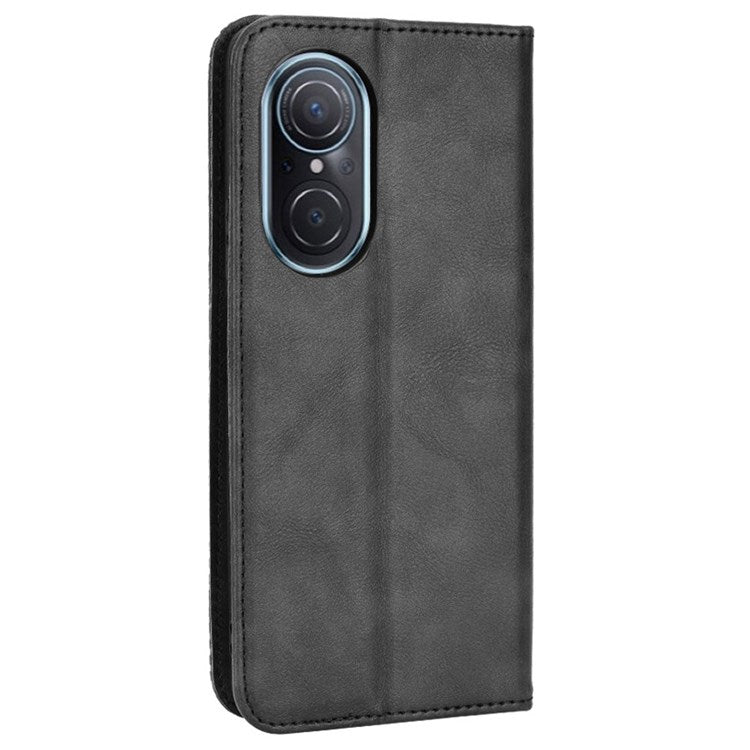 Cell Phone Cover for Honor 50 SE/Huawei nova 9 SE, All-inclusive Protection Auto-Absorbed Retro Surface Wallet Stand Leather Phone Shell - Black