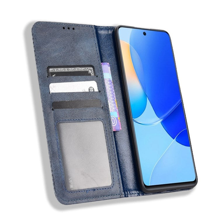 Cell Phone Cover for Honor 50 SE/Huawei nova 9 SE, All-inclusive Protection Auto-Absorbed Retro Surface Wallet Stand Leather Phone Shell - Blue
