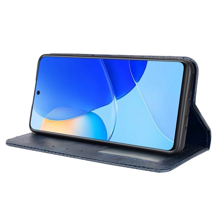 Cell Phone Cover for Honor 50 SE/Huawei nova 9 SE, All-inclusive Protection Auto-Absorbed Retro Surface Wallet Stand Leather Phone Shell - Blue