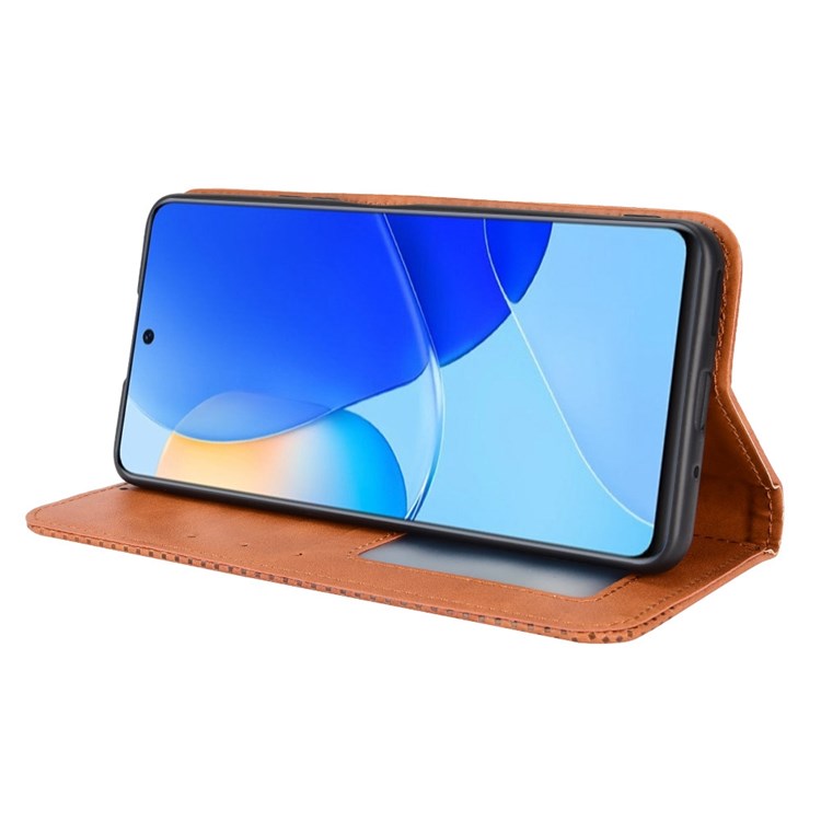 Cell Phone Cover for Honor 50 SE/Huawei nova 9 SE, All-inclusive Protection Auto-Absorbed Retro Surface Wallet Stand Leather Phone Shell - Brown
