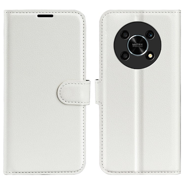 For Honor X30/Magic 4 Lite 5G Litchi Texture Phone Case Foldable Stand PU Leather Wallet Soft Shell Mobile Phone Cover - White