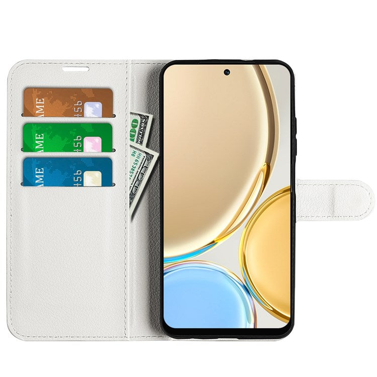 For Honor X30/Magic 4 Lite 5G Litchi Texture Phone Case Foldable Stand PU Leather Wallet Soft Shell Mobile Phone Cover - White