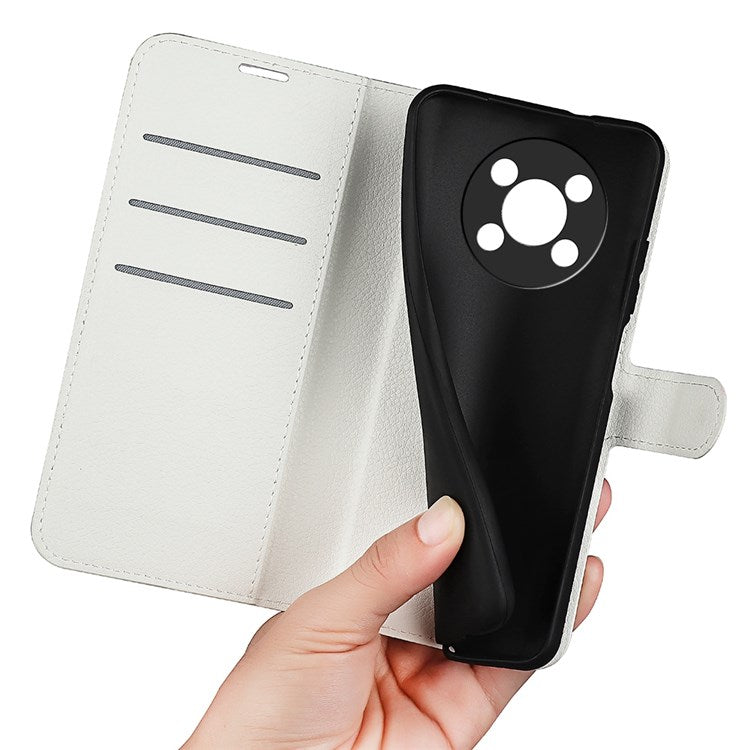 For Honor X30/Magic 4 Lite 5G Litchi Texture Phone Case Foldable Stand PU Leather Wallet Soft Shell Mobile Phone Cover - White