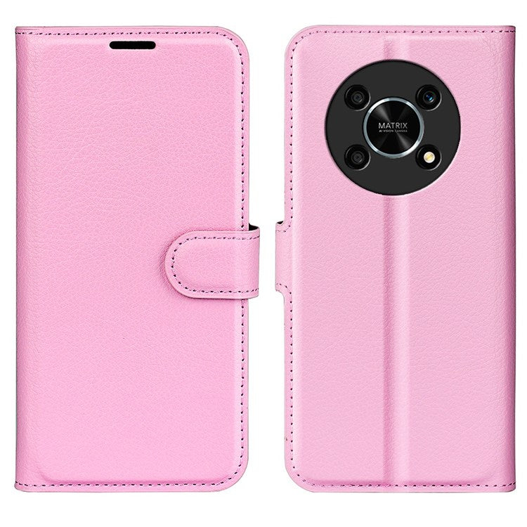 For Honor X30/Magic 4 Lite 5G Litchi Texture Phone Case Foldable Stand PU Leather Wallet Soft Shell Mobile Phone Cover - Pink