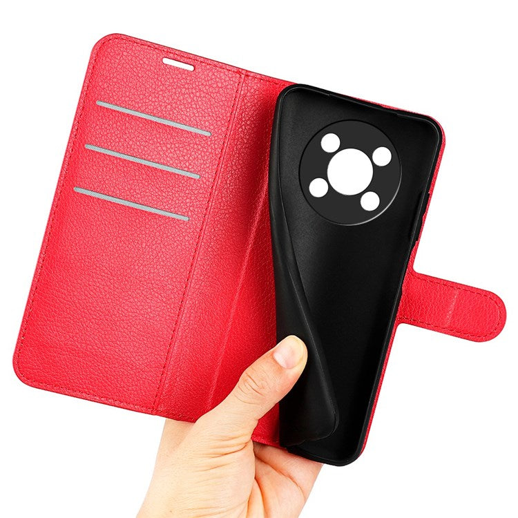 For Honor X30/Magic 4 Lite 5G Litchi Texture Phone Case Foldable Stand PU Leather Wallet Soft Shell Mobile Phone Cover - Red