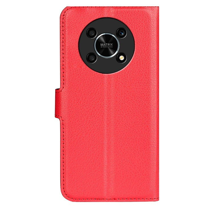 For Honor X30/Magic 4 Lite 5G Litchi Texture Phone Case Foldable Stand PU Leather Wallet Soft Shell Mobile Phone Cover - Red