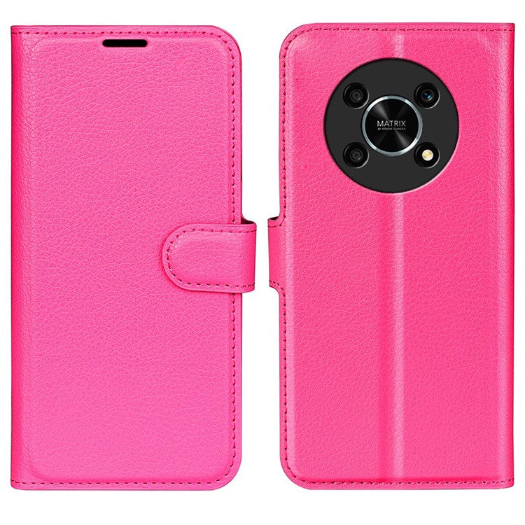 For Honor X30/Magic 4 Lite 5G Litchi Texture Phone Case Foldable Stand PU Leather Wallet Soft Shell Mobile Phone Cover - Rose