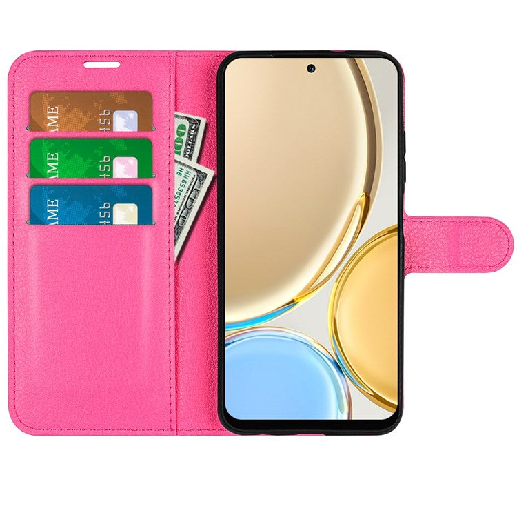 For Honor X30/Magic 4 Lite 5G Litchi Texture Phone Case Foldable Stand PU Leather Wallet Soft Shell Mobile Phone Cover - Rose