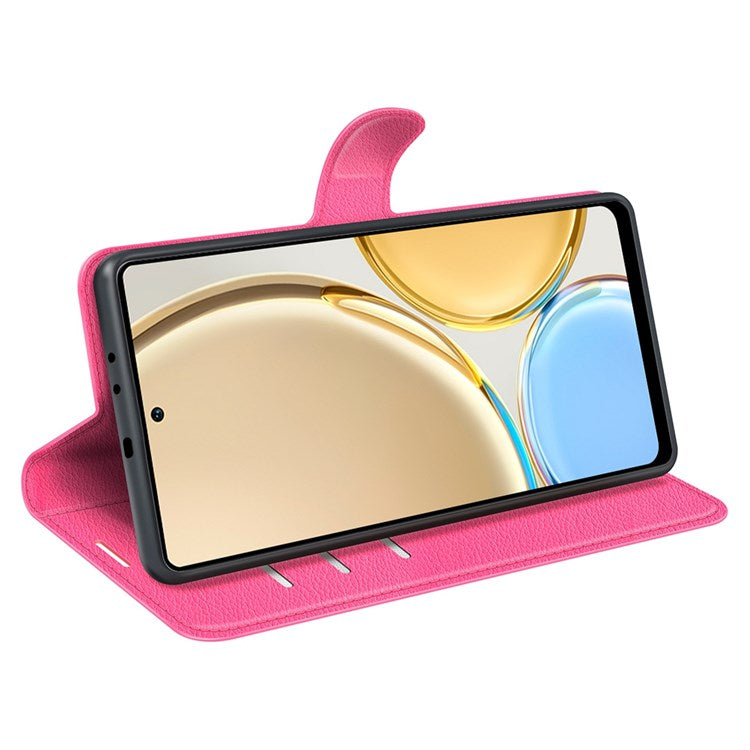 For Honor X30/Magic 4 Lite 5G Litchi Texture Phone Case Foldable Stand PU Leather Wallet Soft Shell Mobile Phone Cover - Rose