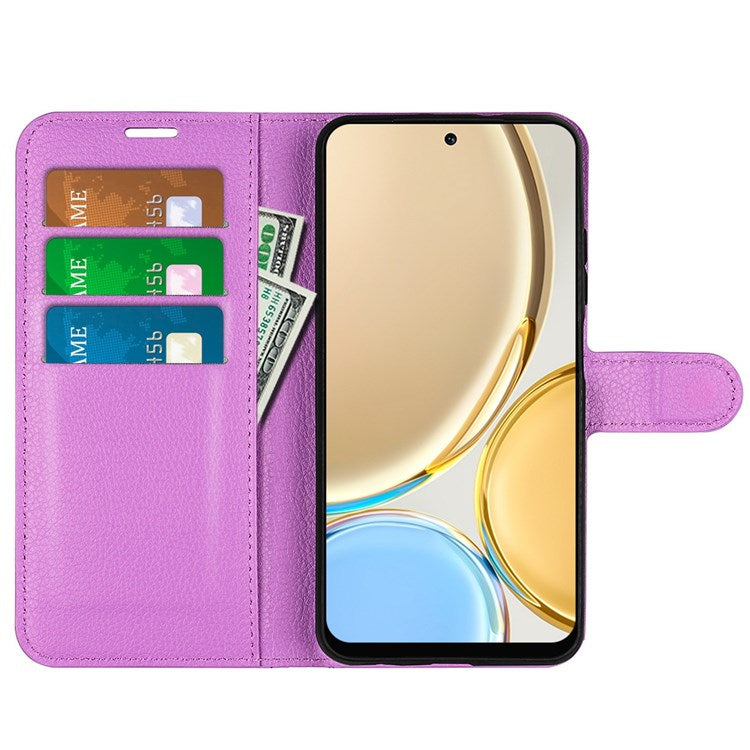 For Honor X30/Magic 4 Lite 5G Litchi Texture Phone Case Foldable Stand PU Leather Wallet Soft Shell Mobile Phone Cover - Purple