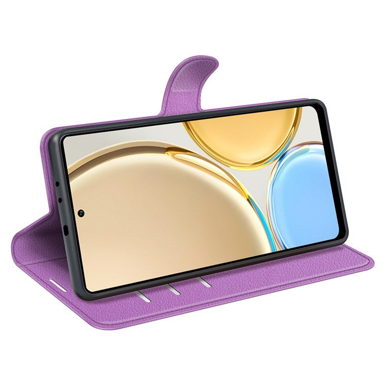 For Honor X30/Magic 4 Lite 5G Litchi Texture Phone Case Foldable Stand PU Leather Wallet Soft Shell Mobile Phone Cover - Purple