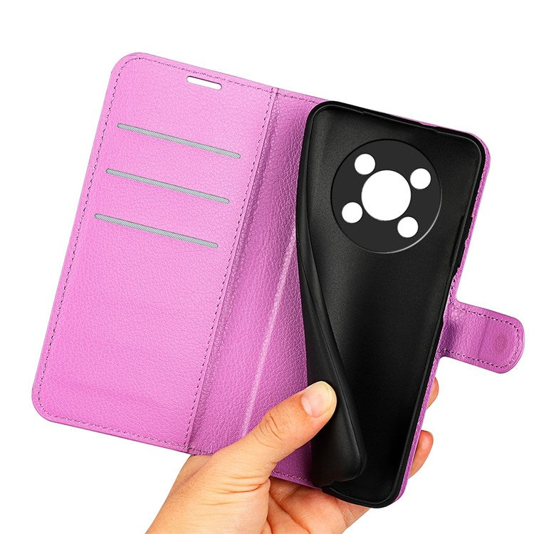 For Honor X30/Magic 4 Lite 5G Litchi Texture Phone Case Foldable Stand PU Leather Wallet Soft Shell Mobile Phone Cover - Purple