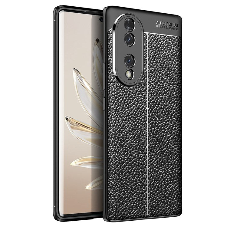For Honor 70 5G Heat Dissipating Anti-Fingerprint Case Litchi Texture Design Soft TPU Back Cover - Black