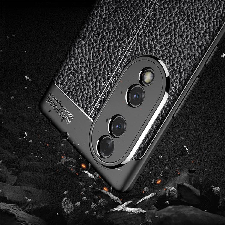 For Honor 70 5G Heat Dissipating Anti-Fingerprint Case Litchi Texture Design Soft TPU Back Cover - Black