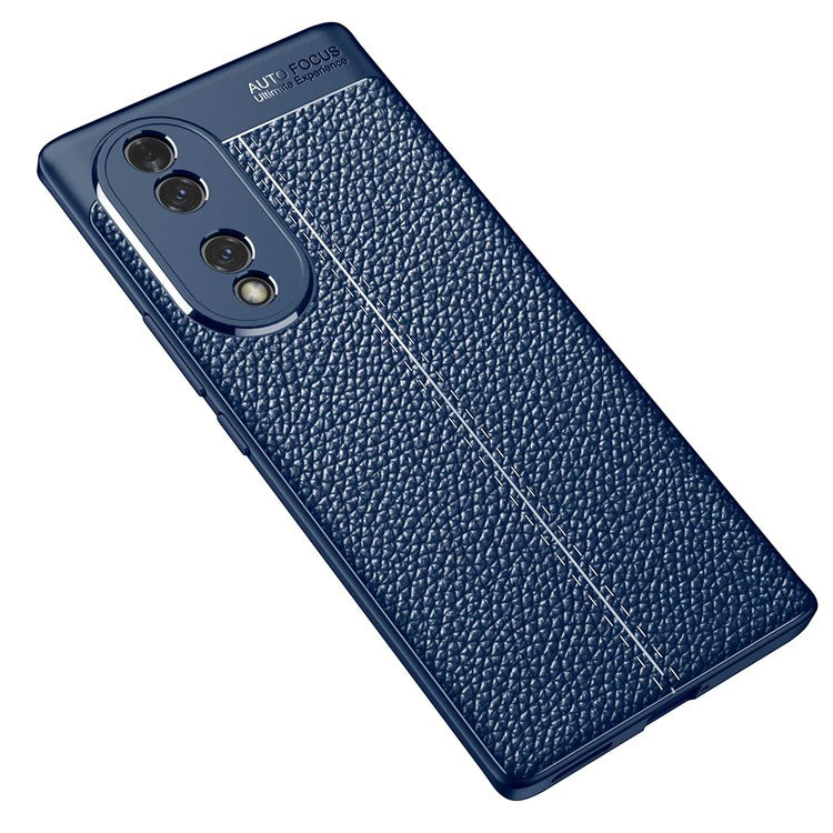 For Honor 70 5G Heat Dissipating Anti-Fingerprint Case Litchi Texture Design Soft TPU Back Cover - Blue