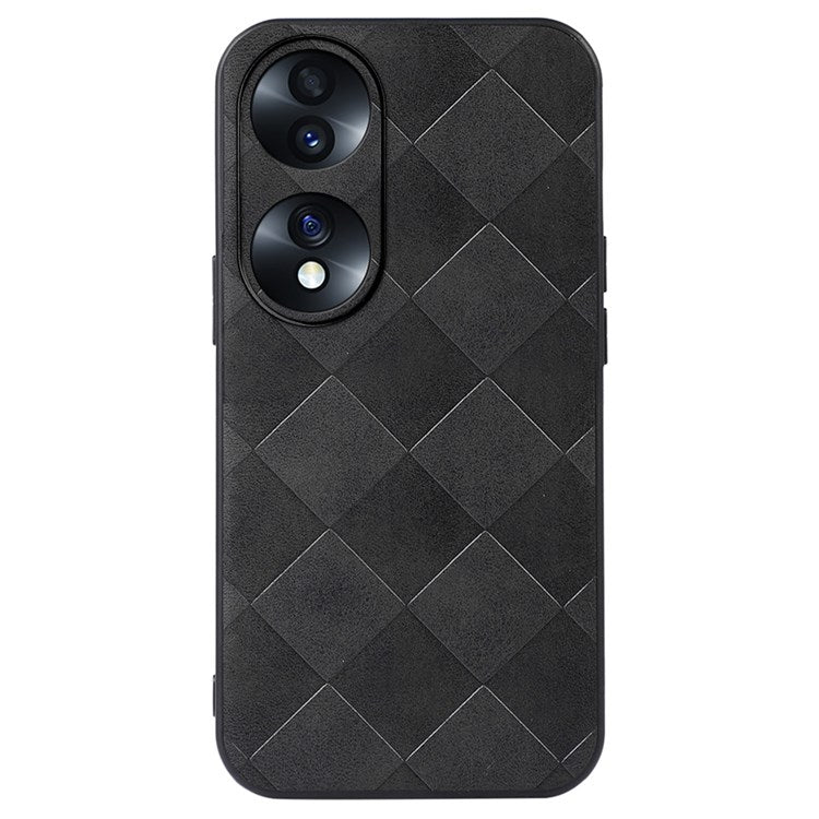 For Honor 70 5G Anti-fall Anti-scratch PU Leather Grid Texture Cell Phone Case Soft TPU Bumper Hard PC Hybrid Protective Shell - Black