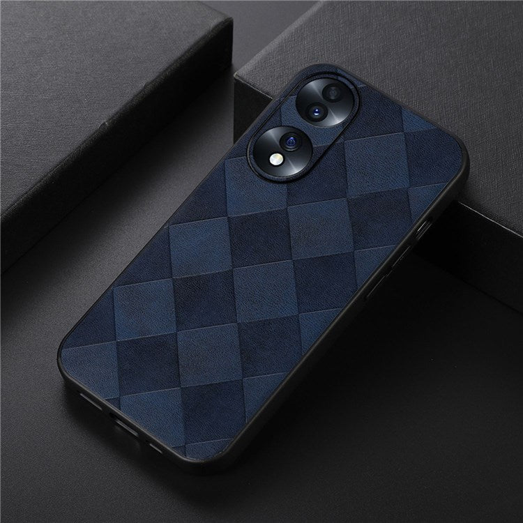 For Honor 70 5G Anti-fall Anti-scratch PU Leather Grid Texture Cell Phone Case Soft TPU Bumper Hard PC Hybrid Protective Shell - Blue