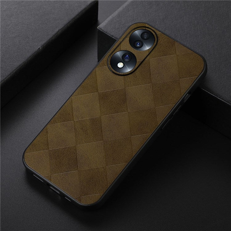 For Honor 70 5G Anti-fall Anti-scratch PU Leather Grid Texture Cell Phone Case Soft TPU Bumper Hard PC Hybrid Protective Shell - Green