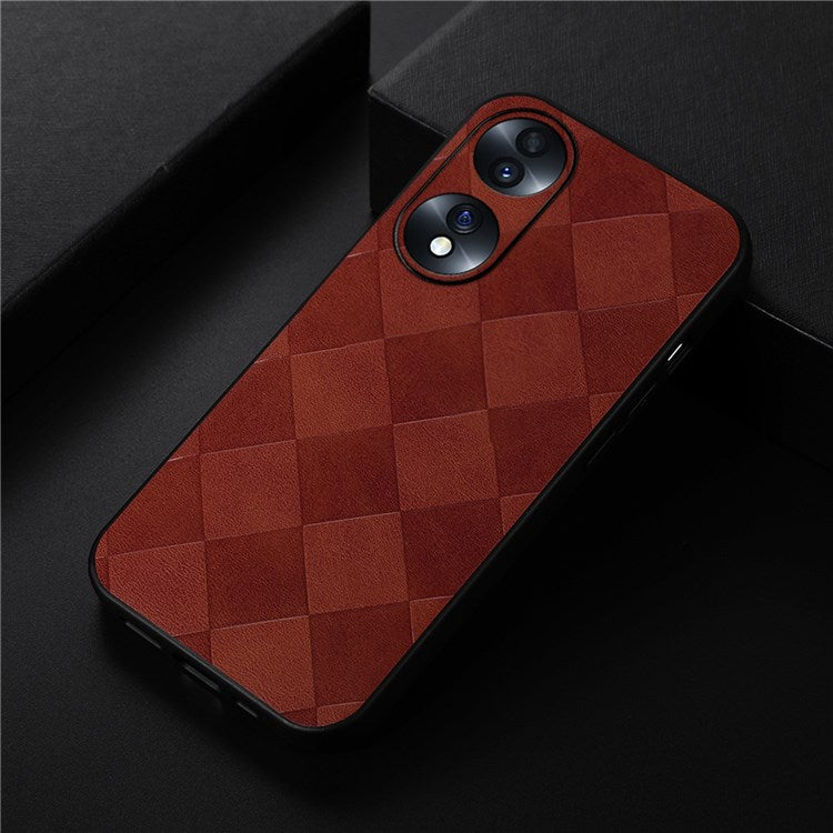 For Honor 70 5G Anti-fall Anti-scratch PU Leather Grid Texture Cell Phone Case Soft TPU Bumper Hard PC Hybrid Protective Shell - Brown