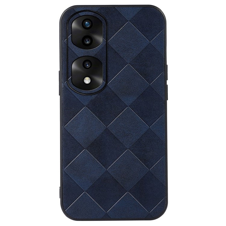 For Honor 70 Pro 5G Protective Grid Texture PU Leather Cell Phone Case Soft TPU Bumper Hard PC Hybrid Shell - Blue