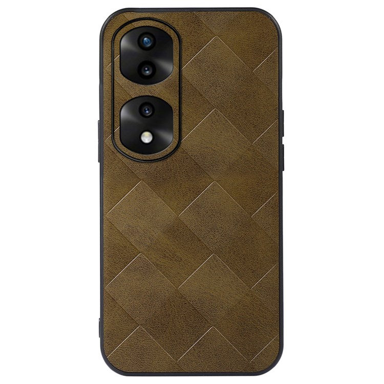 For Honor 70 Pro 5G Protective Grid Texture PU Leather Cell Phone Case Soft TPU Bumper Hard PC Hybrid Shell - Green