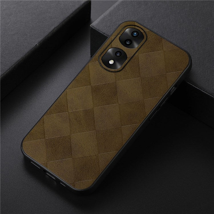 For Honor 70 Pro 5G Protective Grid Texture PU Leather Cell Phone Case Soft TPU Bumper Hard PC Hybrid Shell - Green
