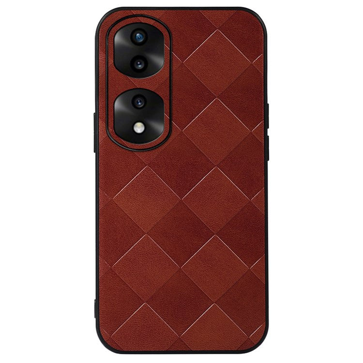 For Honor 70 Pro 5G Protective Grid Texture PU Leather Cell Phone Case Soft TPU Bumper Hard PC Hybrid Shell - Brown