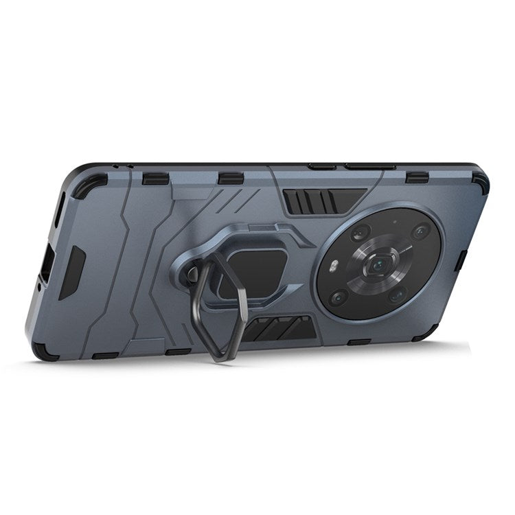 For Honor Magic4 Pro Wear-resistant TPU+PC Phone Case Military Grade Armor Ring Holder Kickstand Back Shell - Blue