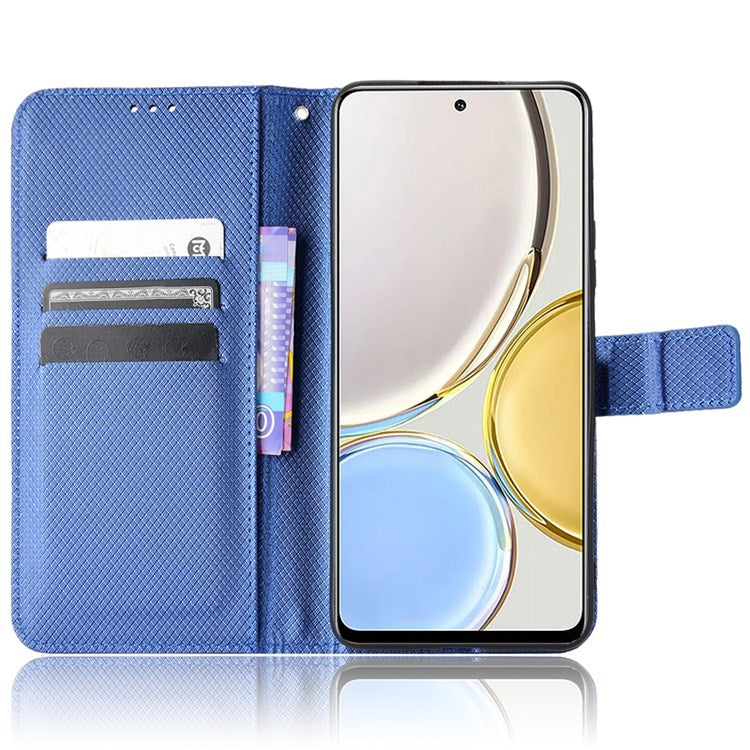 Cell Phone Case for Honor X9 4G/5G/Magic4 Lite 4G/5G/X30 5G Diamond Texture PU Leather+TPU Dual-layer Protection Wallet Phone Cover Case with Strap - Blue