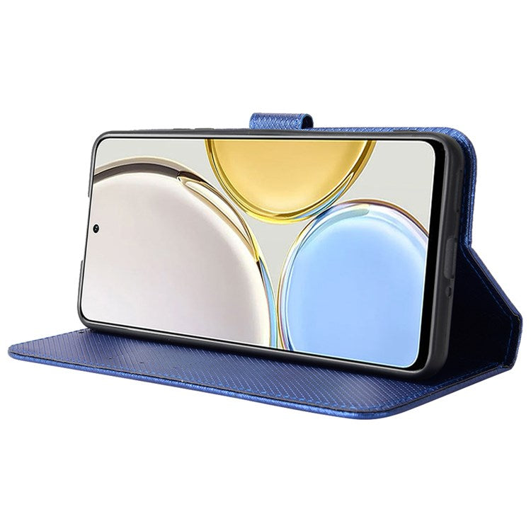 Cell Phone Case for Honor X9 4G/5G/Magic4 Lite 4G/5G/X30 5G Diamond Texture PU Leather+TPU Dual-layer Protection Wallet Phone Cover Case with Strap - Blue