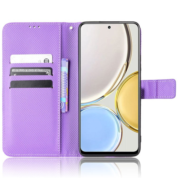 Cell Phone Case for Honor X9 4G/5G/Magic4 Lite 4G/5G/X30 5G Diamond Texture PU Leather+TPU Dual-layer Protection Wallet Phone Cover Case with Strap - Purple
