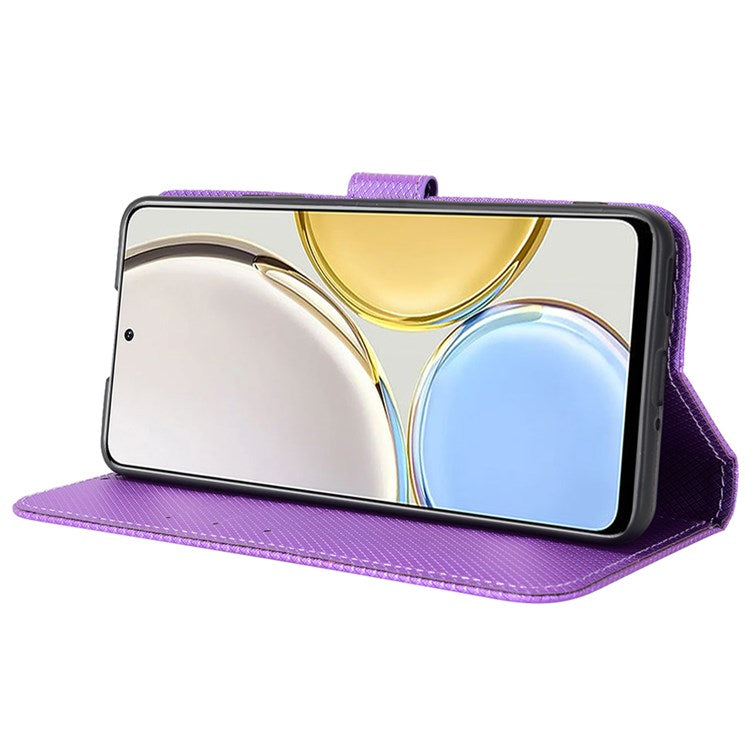 Cell Phone Case for Honor X9 4G/5G/Magic4 Lite 4G/5G/X30 5G Diamond Texture PU Leather+TPU Dual-layer Protection Wallet Phone Cover Case with Strap - Purple
