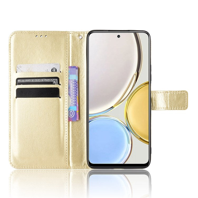 For Honor X9 4G/5G/Magic4 Lite 4G/5G/X30 5G PU Leather Magnetic Case Crazy Horse Texture Inner TPU Anti-Scratch Stand Wallet Cover with Strap - Gold