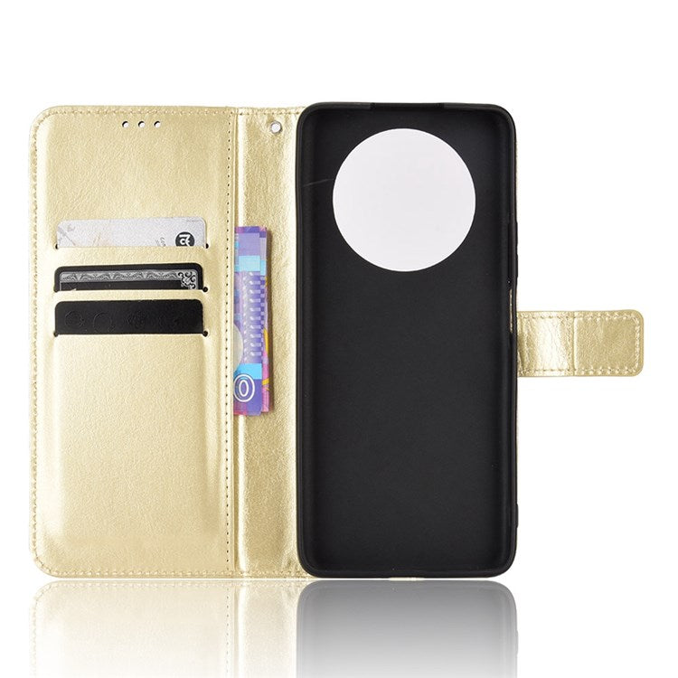 For Honor X9 4G/5G/Magic4 Lite 4G/5G/X30 5G PU Leather Magnetic Case Crazy Horse Texture Inner TPU Anti-Scratch Stand Wallet Cover with Strap - Gold