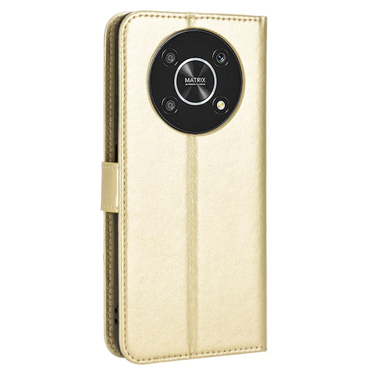 For Honor X9 4G/5G/Magic4 Lite 4G/5G/X30 5G PU Leather Magnetic Case Crazy Horse Texture Inner TPU Anti-Scratch Stand Wallet Cover with Strap - Gold