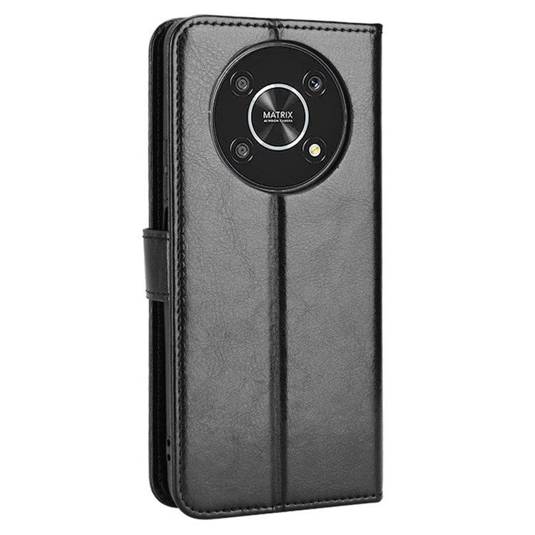 For Honor X9 4G/5G/Magic4 Lite 4G/5G/X30 5G PU Leather Magnetic Case Crazy Horse Texture Inner TPU Anti-Scratch Stand Wallet Cover with Strap - Black