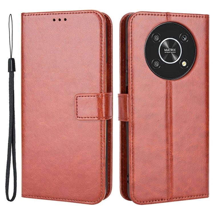 For Honor X9 4G/5G/Magic4 Lite 4G/5G/X30 5G PU Leather Magnetic Case Crazy Horse Texture Inner TPU Anti-Scratch Stand Wallet Cover with Strap - Brown