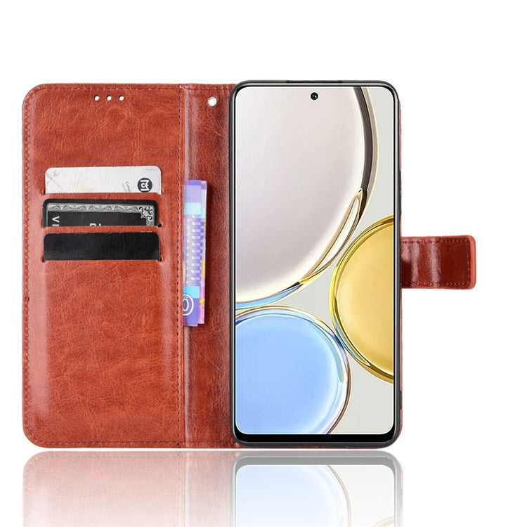 For Honor X9 4G/5G/Magic4 Lite 4G/5G/X30 5G PU Leather Magnetic Case Crazy Horse Texture Inner TPU Anti-Scratch Stand Wallet Cover with Strap - Brown