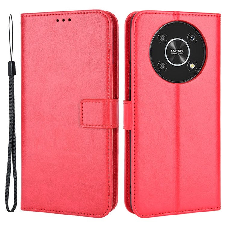 For Honor X9 4G/5G/Magic4 Lite 4G/5G/X30 5G PU Leather Magnetic Case Crazy Horse Texture Inner TPU Anti-Scratch Stand Wallet Cover with Strap - Red