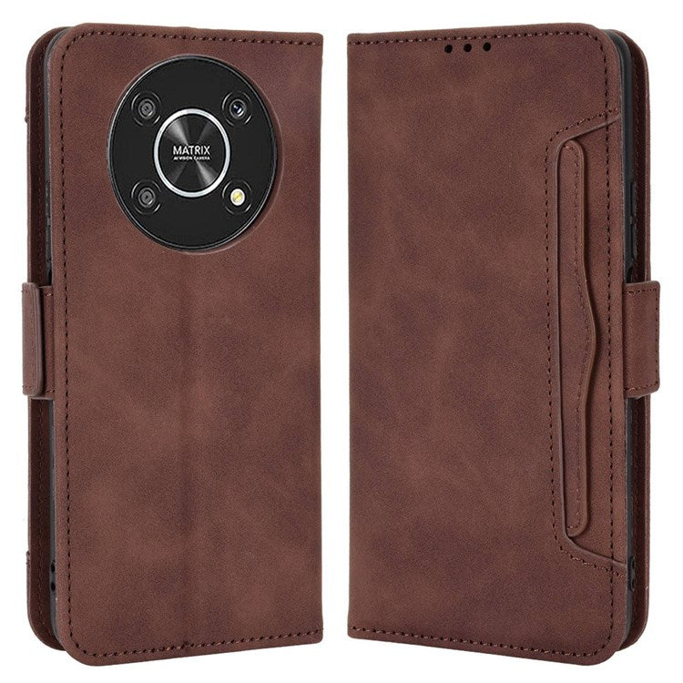 For Honor X9 4G/5G/Magic4 Lite 4G/5G/X30 5G PU Leather Flip Stand Case Magnetic Closure Multi-Card Slot Holder Wallet Cover - Brown