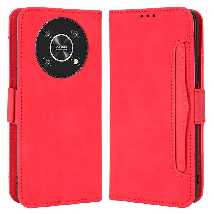 For Honor X9 4G/5G/Magic4 Lite 4G/5G/X30 5G PU Leather Flip Stand Case Magnetic Closure Multi-Card Slot Holder Wallet Cover - Red