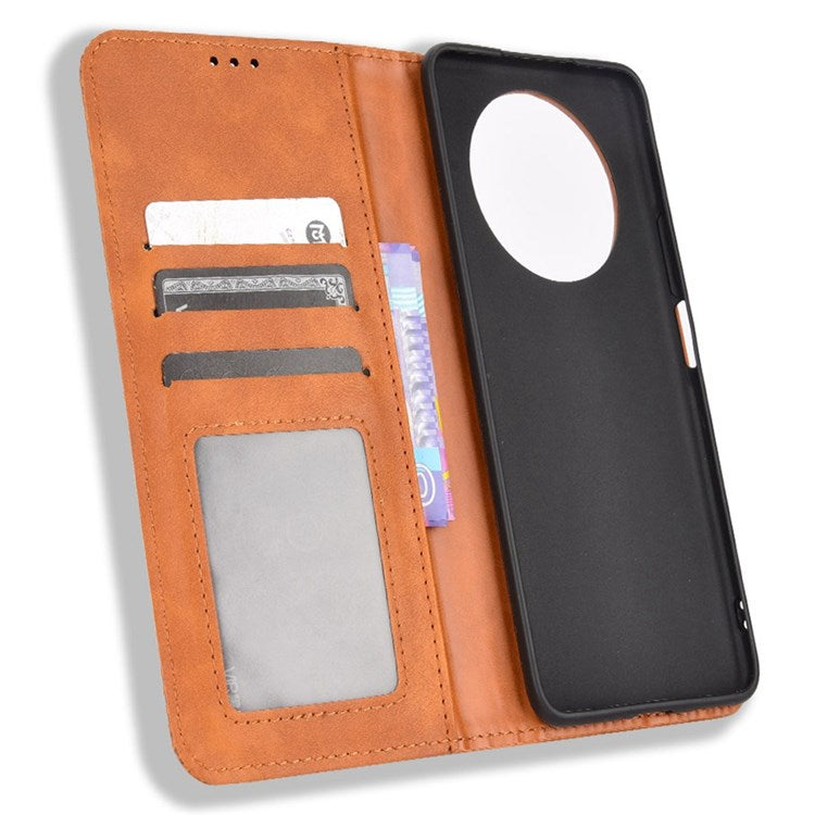 For Honor X9 4G/5G/Magic4 Lite 4G/5G/X30 5G Retro Series Wallet Case PU Leather Magnetic Auto Closing Stand Flip Folio Phone Cover - Brown