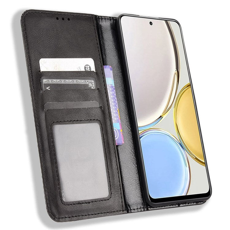 For Honor X9 4G/5G/Magic4 Lite 4G/5G/X30 5G Retro Series Wallet Case PU Leather Magnetic Auto Closing Stand Flip Folio Phone Cover - Black