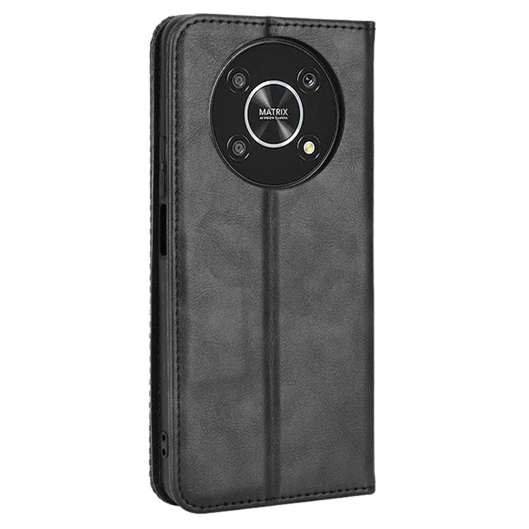 For Honor X9 4G/5G/Magic4 Lite 4G/5G/X30 5G Retro Series Wallet Case PU Leather Magnetic Auto Closing Stand Flip Folio Phone Cover - Black