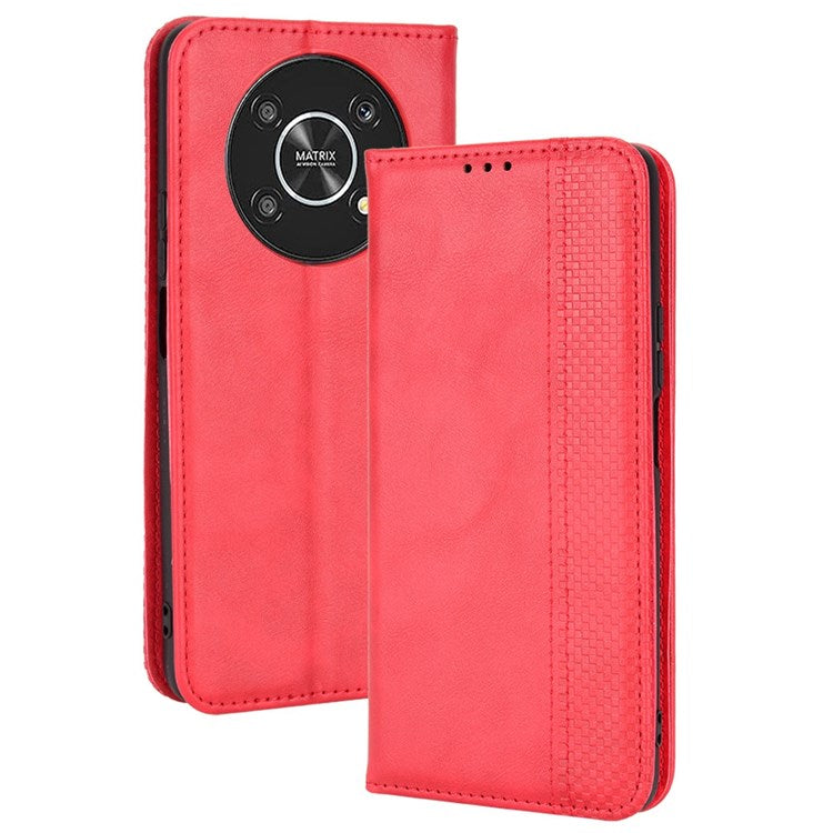 For Honor X9 4G/5G/Magic4 Lite 4G/5G/X30 5G Retro Series Wallet Case PU Leather Magnetic Auto Closing Stand Flip Folio Phone Cover - Red