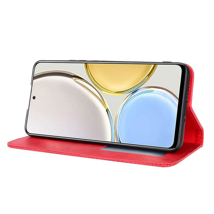 For Honor X9 4G/5G/Magic4 Lite 4G/5G/X30 5G Retro Series Wallet Case PU Leather Magnetic Auto Closing Stand Flip Folio Phone Cover - Red