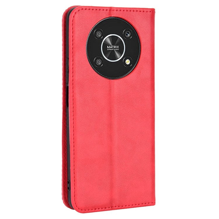 For Honor X9 4G/5G/Magic4 Lite 4G/5G/X30 5G Retro Series Wallet Case PU Leather Magnetic Auto Closing Stand Flip Folio Phone Cover - Red