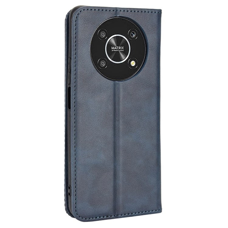 For Honor X9 4G/5G/Magic4 Lite 4G/5G/X30 5G Retro Series Wallet Case PU Leather Magnetic Auto Closing Stand Flip Folio Phone Cover - Blue